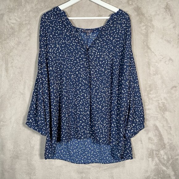 NYDJ Pintuck Pleat Back Blouse Plus Size 1X Pisco Polka Dot Blue White 3/4 Sleev - Picture 2 of 15